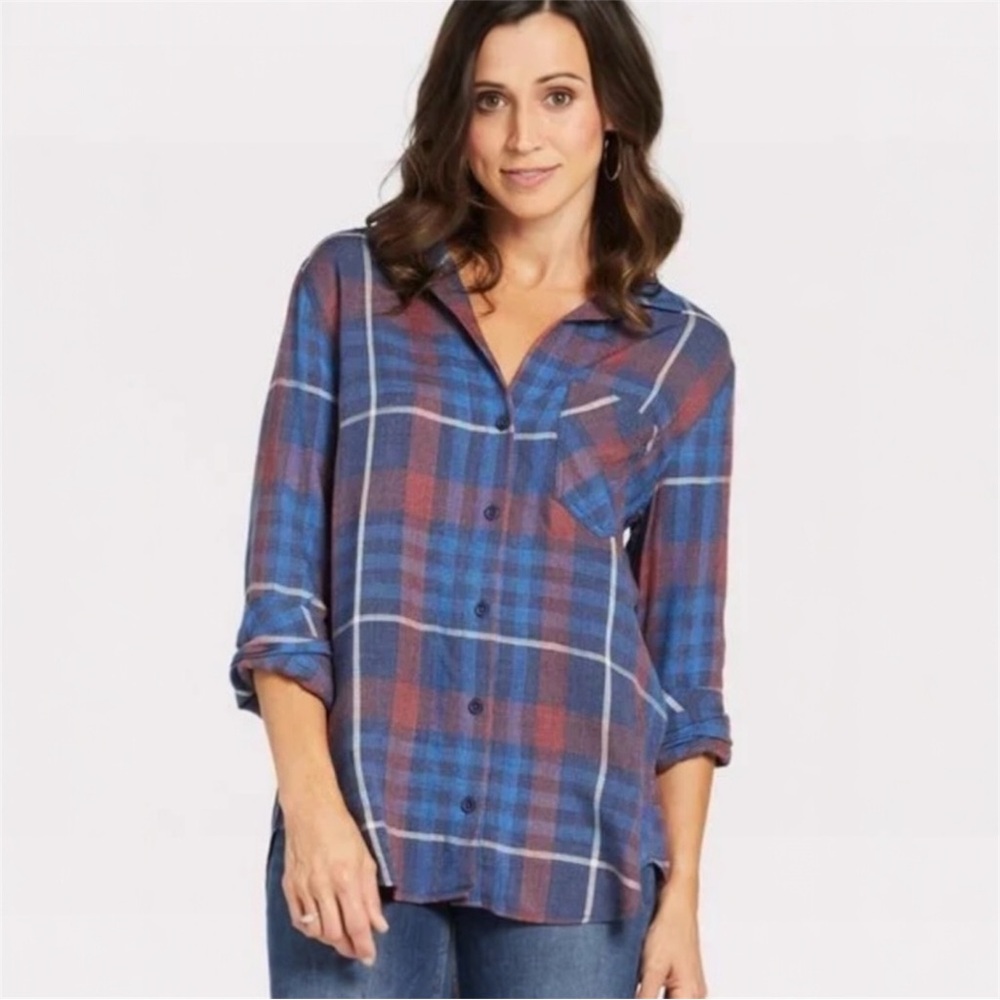 Anthropologie Cloth & Stone Aurora Plaid Button Down Shirt Size Medium